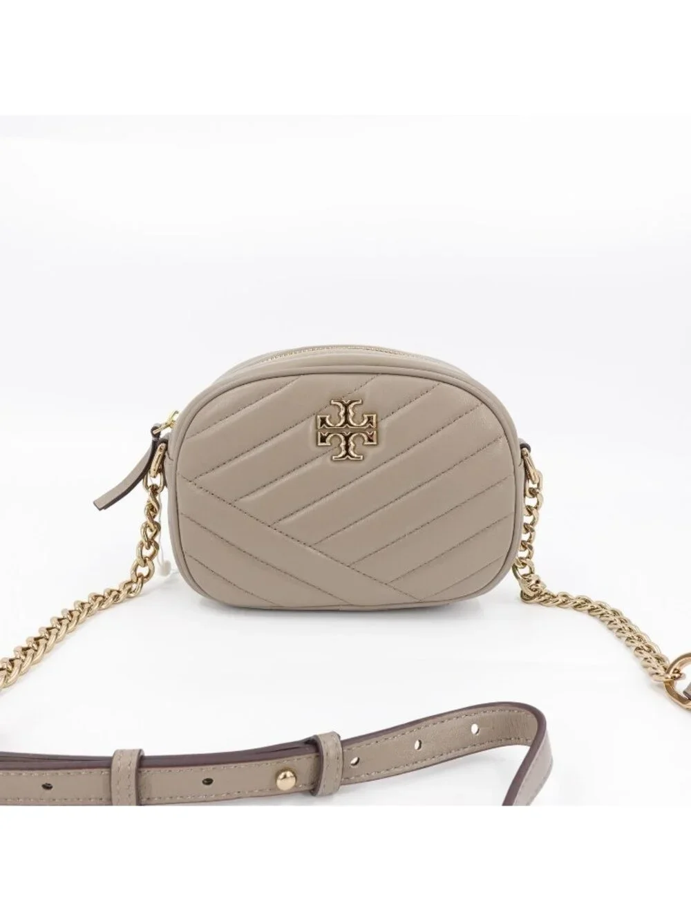 Tory Burch Kira Chevron Small Camera Crossbody Bag Classic Taupe OS